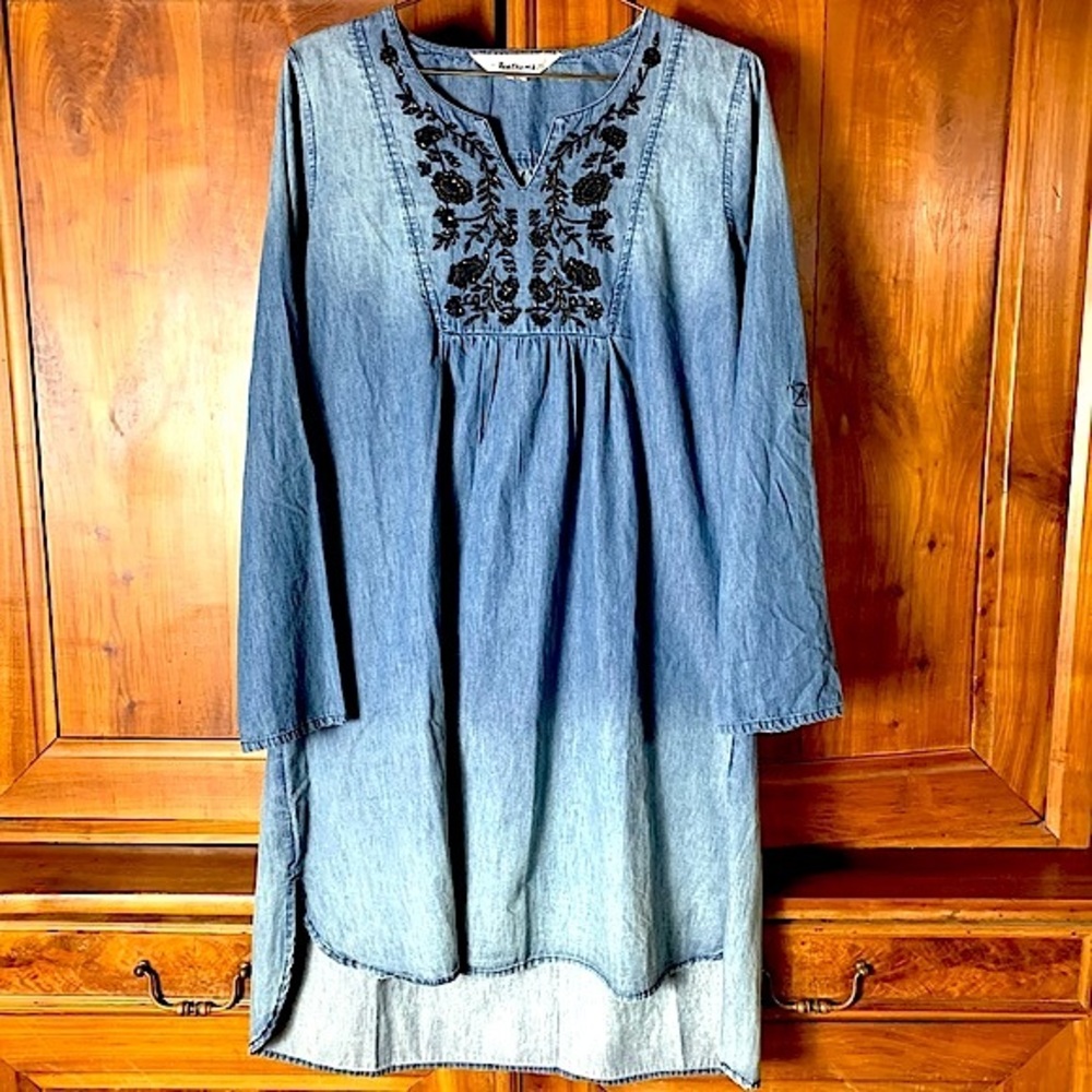 🌺Denim Embroidered Beaded Tantrums Midi Dress Sz L - Picture 3 of 15